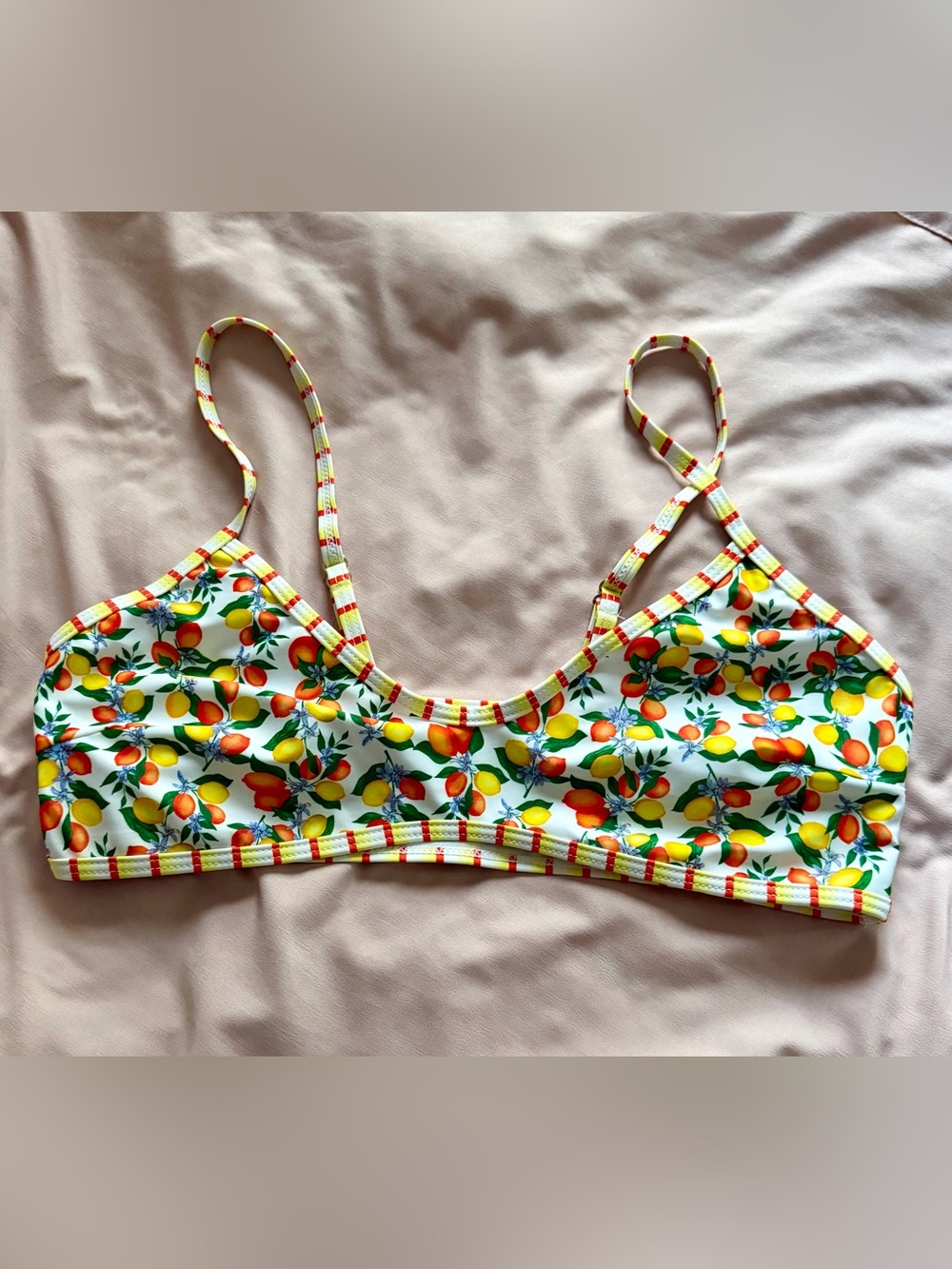Fruit Print Bikini Top - Yellow, Orange, Green